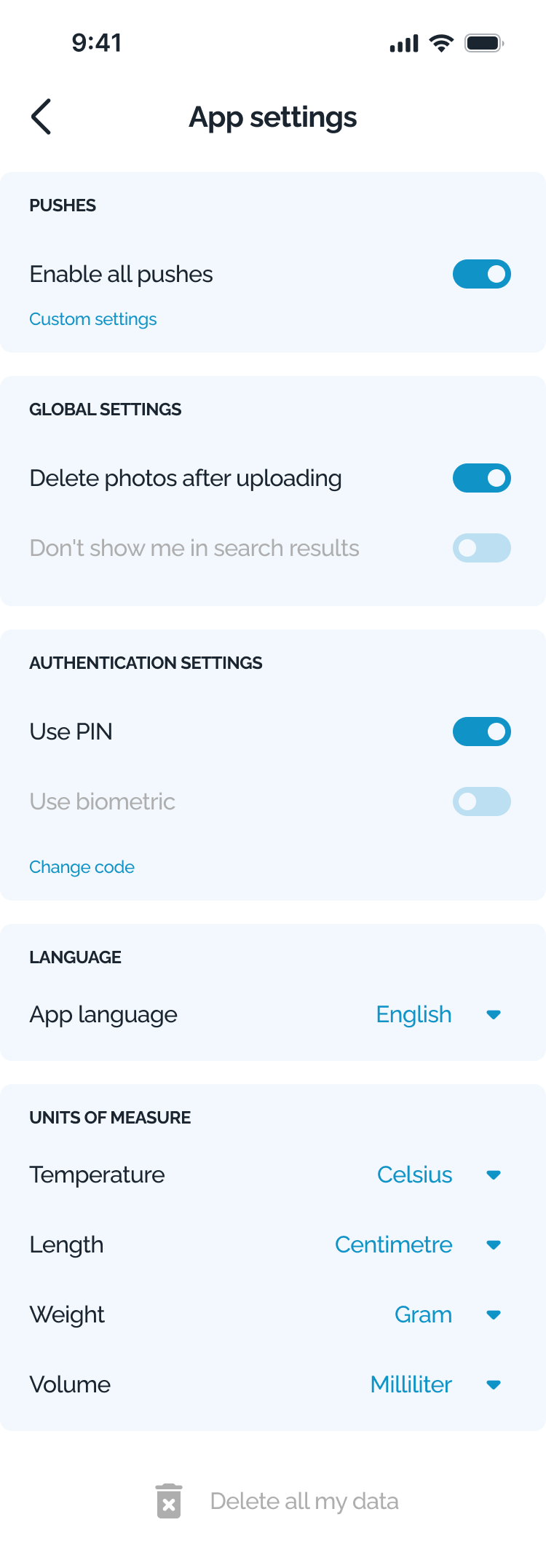 HarvestED app — app settings